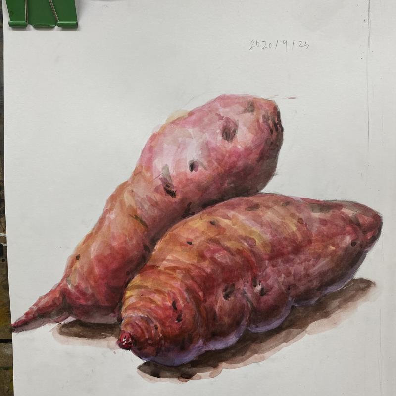 오늘 그린 고구마인데 원래 고구마보다 더 어둡고 칙칙하게 그려졌어..항상 이래