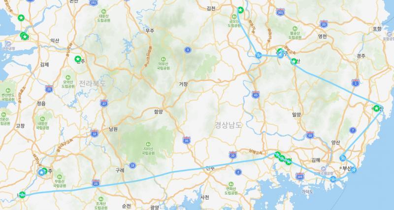 5. 경상 6. 강원 (참고로 1은 경기, 2는 충청, 3은 전라, 4는 제주야)