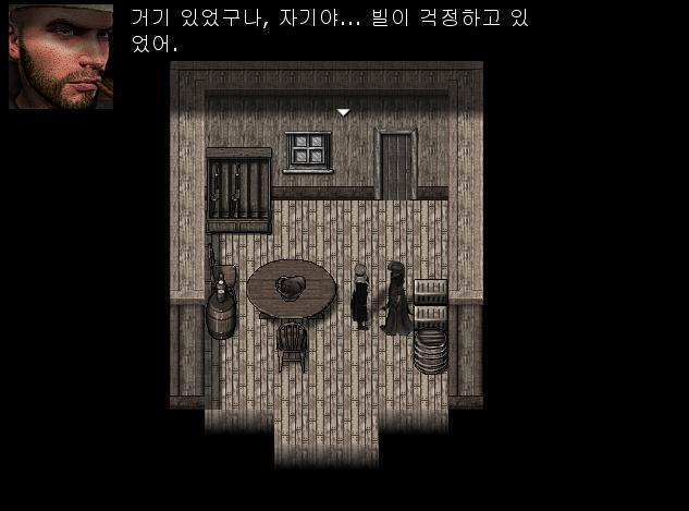 애니는 주방으로 되돌아가 후실로 향하는 문을 열었다. 그곳에는 어니가 있었다. 어니: 거기 있었구나. 자기야. 빌이 걱정하고 있었어. 애니: 그