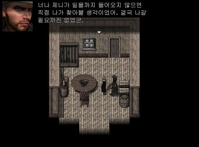 애니는 주방으로 되돌아가 후실로 향하는 문을 열었다. 그곳에는 어니가 있었다. 어니: 거기 있었구나. 자기야. 빌이 걱정하고 있었어. 애니: 그