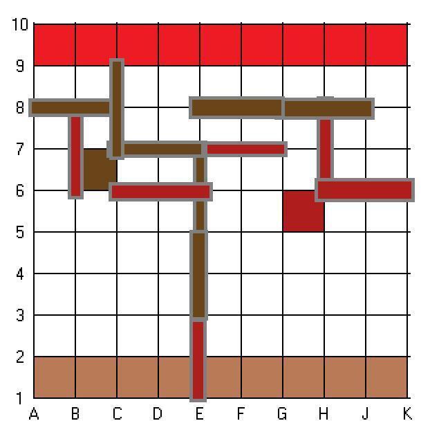 스물다섯번째 턴, 스레주의 차례 스레주는 E8부터 G8까지 벽을 세웠습니다. 남은 기회 3번 스물여섯번째 턴, 스레더들의 차례 스레더 대표 >>