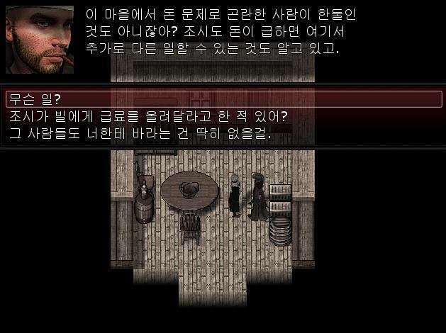 애니: 조시는 어때? 힘들어하는것 같던데? 어니: 당연히 힘들겠지. 빌이 돈도 별로 안주는데. 난 하나도 신경안쓴다고 전해줘. 돈 절대 안빌려줄