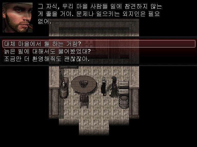 애니: 밖에 검은 옷 입은 사람 누군지 알아? 어니: 아주 잘 알고 있지. 마제스틱 바에서 우리 마을에 사는 사람들에 대해 캐묻고 다녔다가 쫒겨