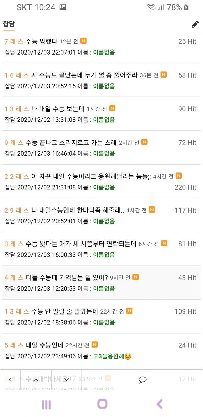 잡담판에 수능으로 검색해보니까 스레가 쫙 뜨는데 이건 너무한거 아니냐 12월 1일부터 3일까지 세워진 스레가 무려 21개나 되잖아 레스가 100