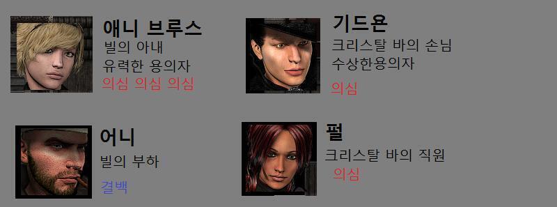 도움이 될 것 같아서 만들어봤어. 보안관의 사건노트야. 그리고 얘들아........ 이 게임은 사실을 말하는게 목적인 게임이 아니야.......