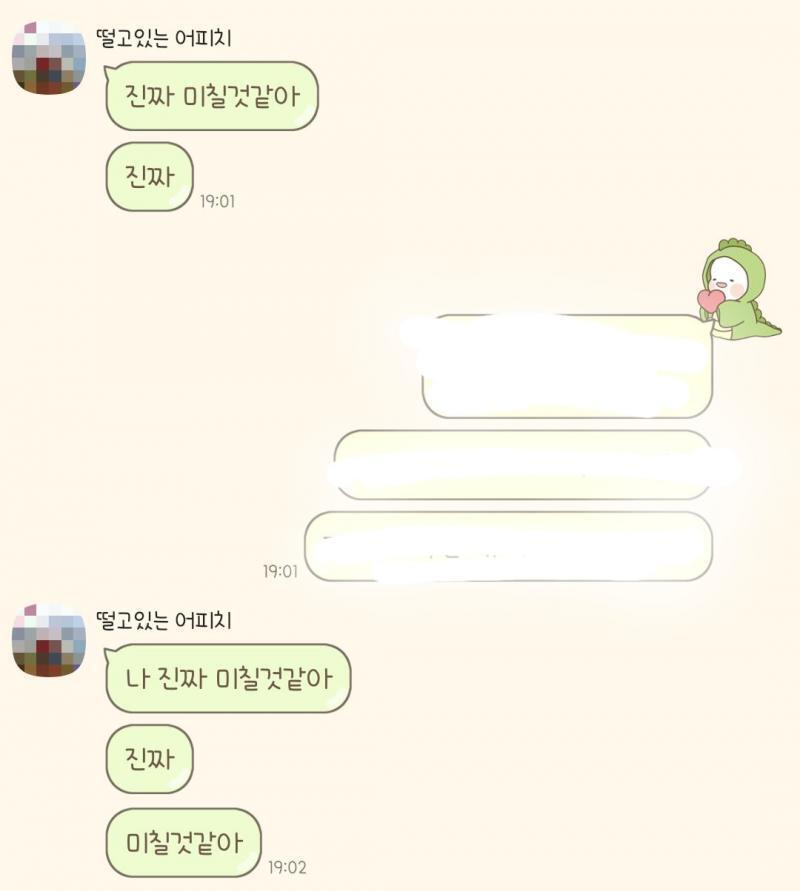 대화는 이런식. 가린건 내 이름과 이번 일에 대한 것. 내가 저리 톡 보내도 무시하고 일단 지 할 말. 지 힘들다고.