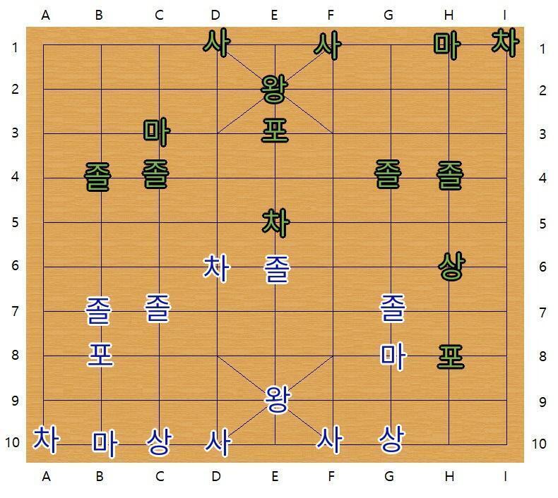 장기의 규칙:>>638 스물다섯번째 턴, 스레주의 차례 스레주는 E4의 상을 H6으로 이동하여 졸을 잡았습니다. 스물여섯번째 턴, 스레더들의 차