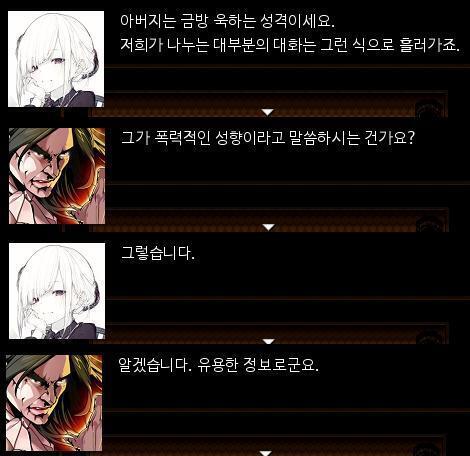 "아버지는 그런 성격을 가졌습니다. 언제나 저희의 대화는 그렇게 되죠." "당신의 아버지가 폭력적인 성격의 소유자라는 의미입니까?" "네." "