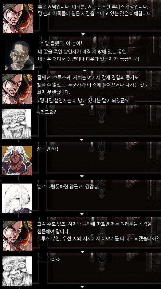 가족들이 응접실에 모여있던 그 때 경찰이 문을 열고 나타났다. "좋은 저녁입니다. 여러분. 저는 윈스턴 루이스 경감입니다. 당신 가족들이 힘든