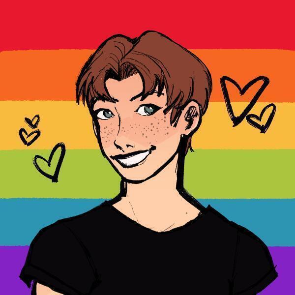 배경에 LGBTQ+ 깃발 있네