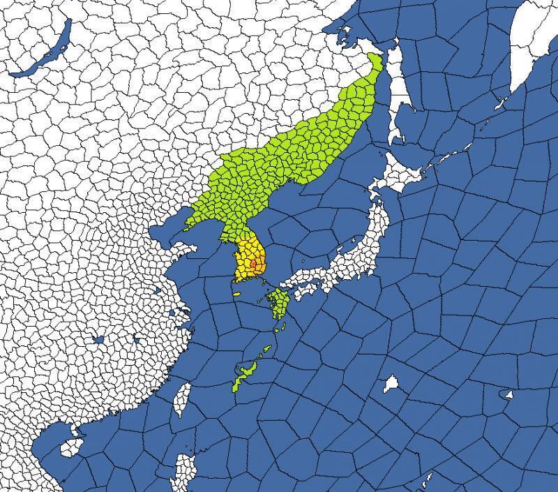 '지금 이 세계' 방입니다. 저 앞의 지도를 보시면 세계의 현황을 볼 수 있습니다. 연두색: 노란색: 주황색: 빨간색: 방사능 낙진이 피는 곳,