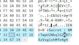 Secret : NMrTwpU2NbqlG2AB7+XzVxg1xhMfe4g4 찾았다!!! 원본 이미지를 Hex편집기에 넣으면 마지막 줄에 숨겨져