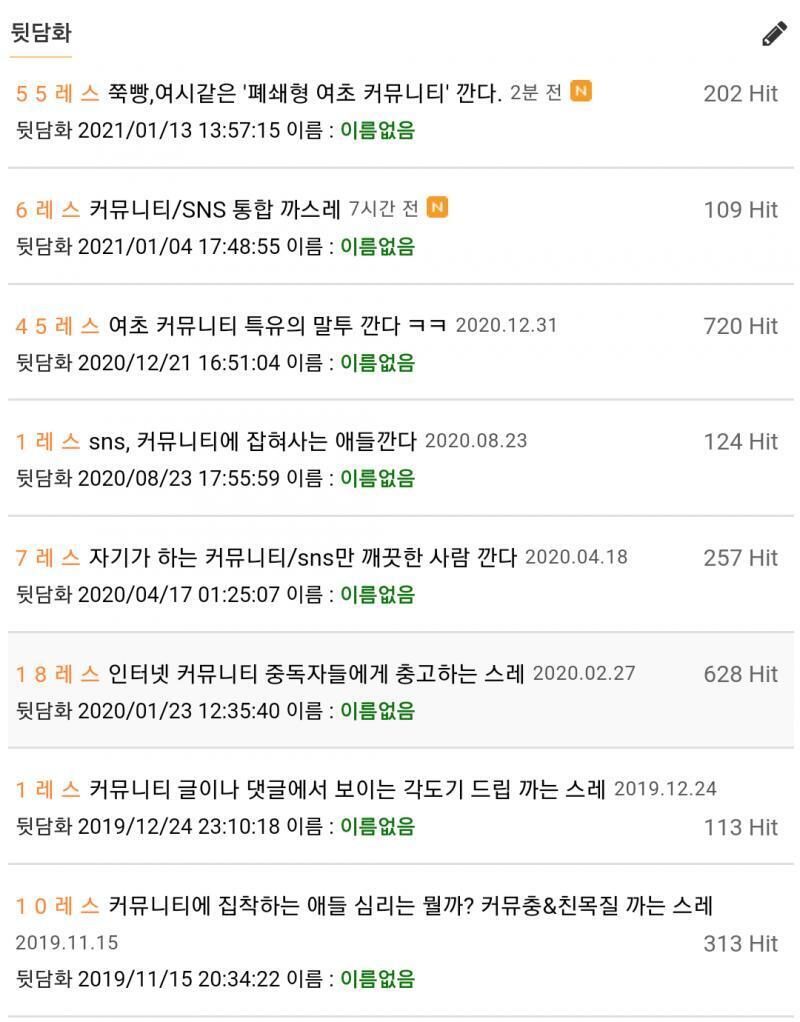 커뮤니티 까스레좀 그만 만들어라!!!보니까 죄다 성별분탕질이더만 커뮤니티 통합까스레로 가라고!!!!