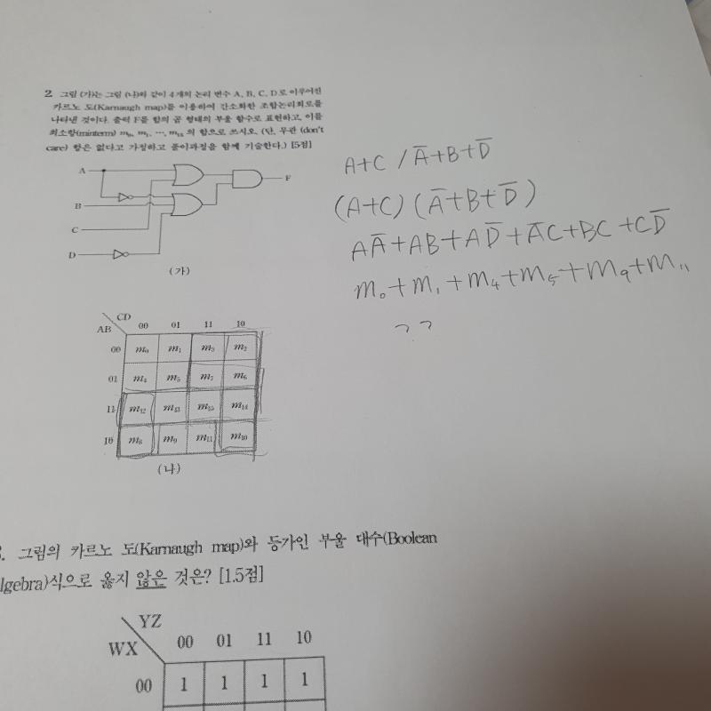 갸아아아악ㄱ 풀었다!! 근데 사실 최소항 그런 거 기억도 잘 안 나고 애초에 전공 샘 이런 거 똑바로 안 가르쳐 줌...ㅡㅡ 시발 기초를 제대로