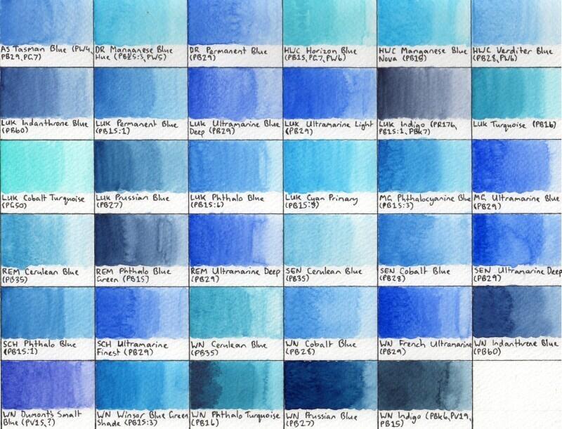 첫번째 줄 2 Manganese Blue 첫번째 줄 4 Horizon Blue 세번째 줄 1 Cobalt Turquoise 네번째 줄 4 Cer