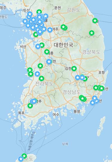 오랜만에 네이버 지도에서 장소 좀 했는데 여전히 수도권 쪽이 많네 ㅋㅋㅋ 반면에 강원 쪽은 너무 한산해 보이고