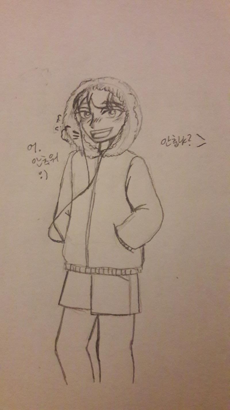 그림에 애가 너무 해맑아서 그리면서 기분 좋았어! 내 그림은 남자로 그리던 여자로 그리던 상관 없어.
