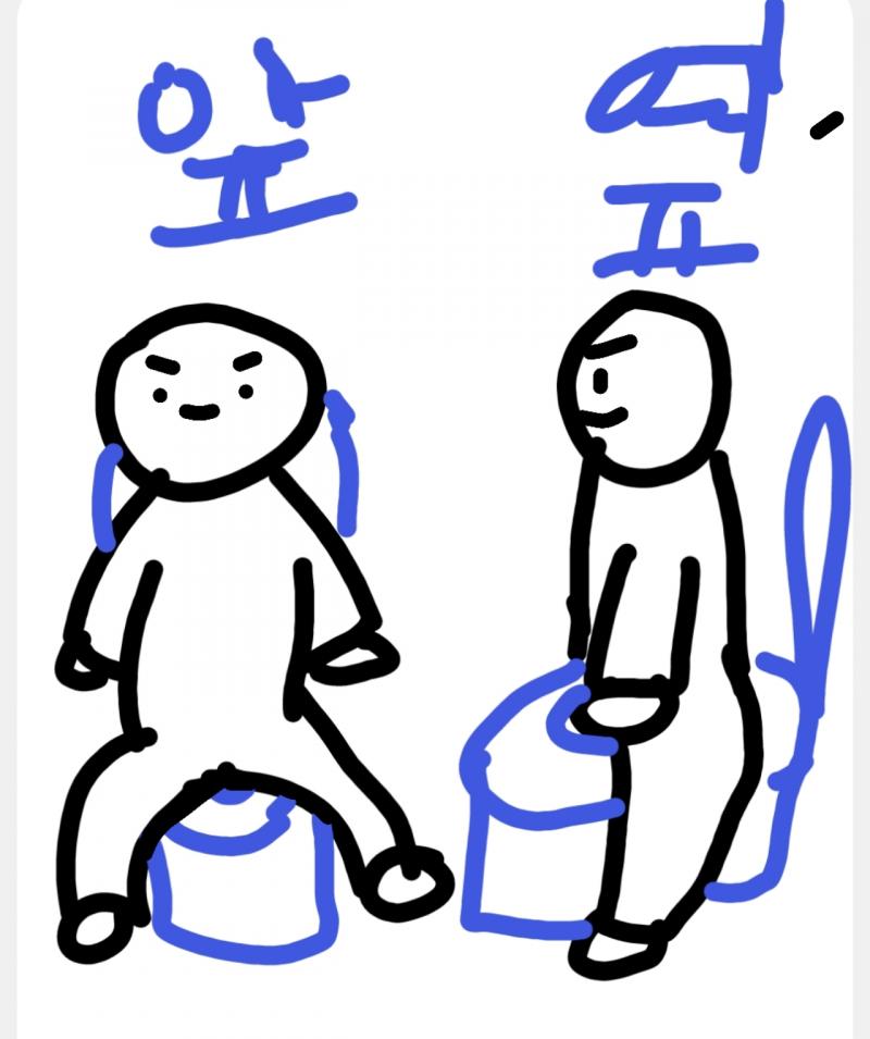 일어서서 싼다고..? 그럼 팬티에 떨어지는거 아냐..? 아니 애초에 일어서서 싸는게 가능하긴 해..? 이런 자세로 일어서서 싼다는건가..?