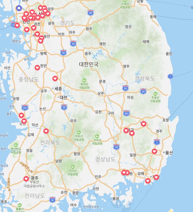 현재 지도와 위의 영천비버, 강변 비버까지 끼워서 정리해봤어현재 지도와 위의 영천비버, 강변 비버까지 끼워서 정리해봤어 일단 수도권 다 돌고나면