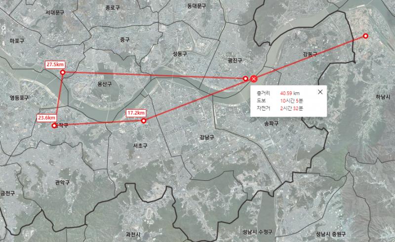 2021년 3월 20일 토요일 경기도 하남시 미사역(5호선)에서 서울특별시 서초구 반포역(7호선)까지 이동 2021년 3월 21일 일요일 서울특