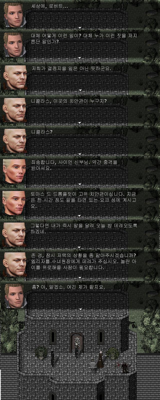 월리엄이 옥상 위로 올라가자, 그곳에는 총독의 시체를 발견한 신부와 신부의 비명소리를 듣고 달려온 존과 집사가 모여있었다. 존이 총독의 죽음을