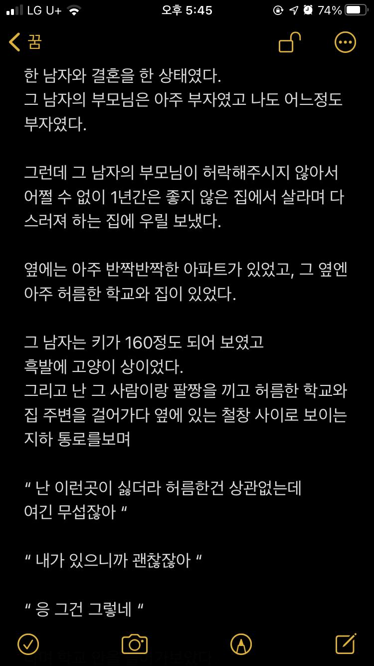 이게 나머지 내용 중간에 깼다 는 꿈에서 깻다는 말. 깼다 그 후에 또 쓴건 이번년도에 꾼 꿈