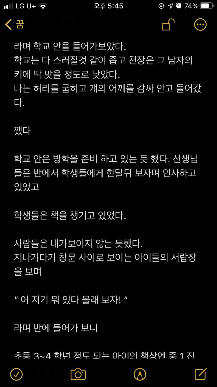 이게 나머지 내용 중간에 깼다 는 꿈에서 깻다는 말. 깼다 그 후에 또 쓴건 이번년도에 꾼 꿈