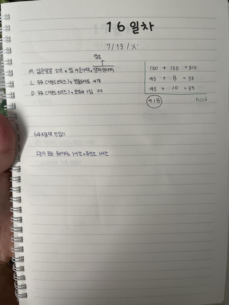 스레딕은 못들어왓지만 다이어트 일지 열시미 써갓당
