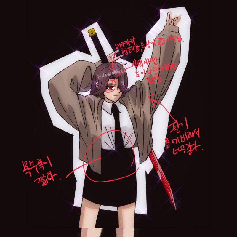 >>373 머리카락 형태감이랑 손, 인체비율 공부를 좀 더 하면 원래도 멋진 그림이지만 더 멋진그림을 그릴 수 있을거 같아! 캐릭터 정말 잘 만