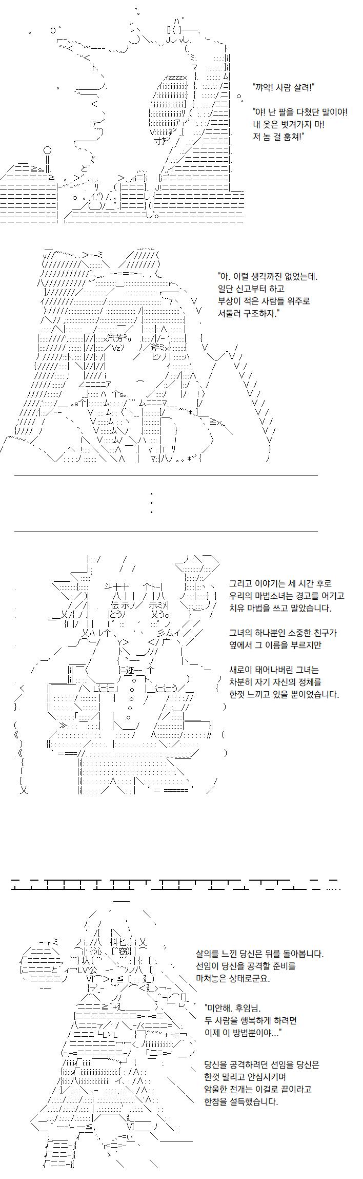 이 일은 몇 시간 전 신입 마법소녀의 실수로 일어났습니다. 우리의 마법소녀가 신입의 '실수'라는 말을 믿어줄지는 다음 문제지만요. 물론 아직은