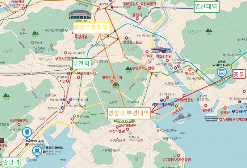 스레 정주행하면서 부산비버들을 지도에 표시해봤어. 지도 출처는 부산관광포털(https://visitbusan.net/kr/index.do)이야.