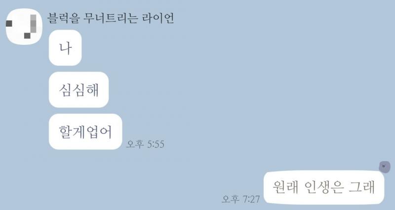 보통은 이런 실없는 대화해... 저것도 귀찮아서 그냥 말끊은거긴하지만... 평소엔 대충 받아줌. 근데 한번 받아주면 끝도 없더라고... 약간 문