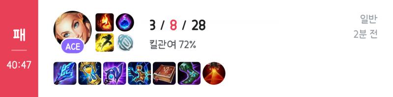 네 화밖에 안나요~~ 상대 원딜 요네 서폿 유미였으 요네는 못하고 유미가 잘함 내가 초반에 속박걸고 미포 2킬 줌 근데 이후에 연속으로 3번 죽