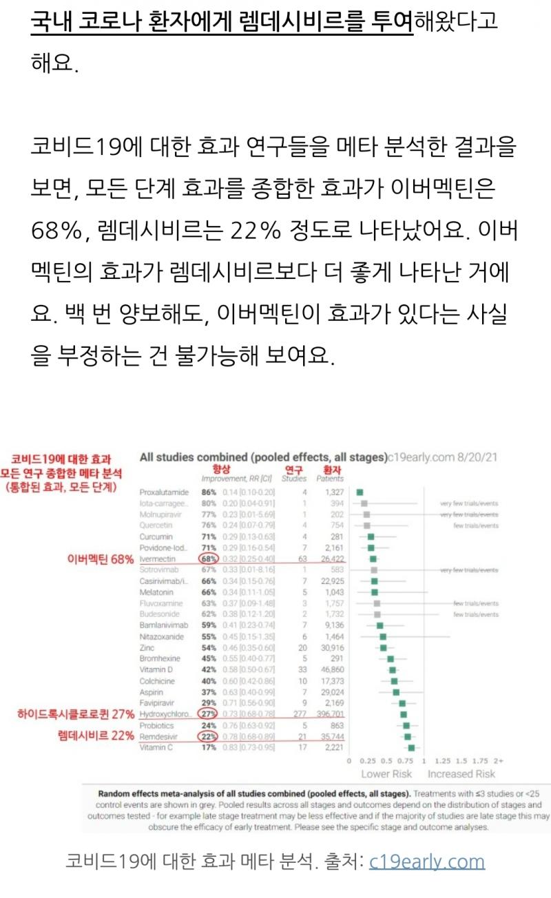 이버맥틴 VS 램데시비르 가격 비교