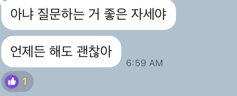 칭찬받았어 근데 선배 맨날 질문해도 돼요?