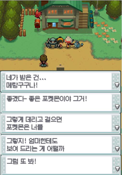 연구소 밖에 나가자 금선이가 마릴이랑 놀고 있었다. "연가람! 네가 받은건... 메탕구구나! 좋겠다- 좋은 포켓몬이야 그거! 진짜로. 그렇게 데