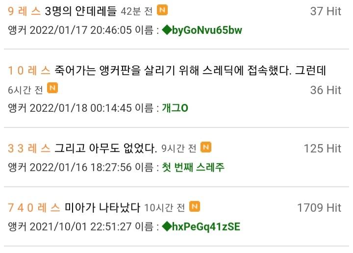 3명의 얀데레들이 죽어가는 앵커판을 살리기 위해 스레딕에 접속했다. 그런데 아무도 없었다. 그리고 미아가 나타났다