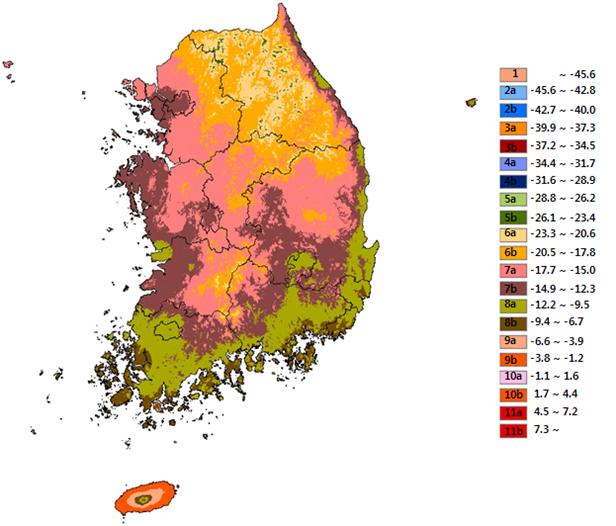 >>6 🍁 반려식물을 선택하는 가장 좋은 방법- USDA 내한성 지표 활용하기(2) 내한성 지도의 온도 범위 5.6℃ (℃ 단위) 1a -> (