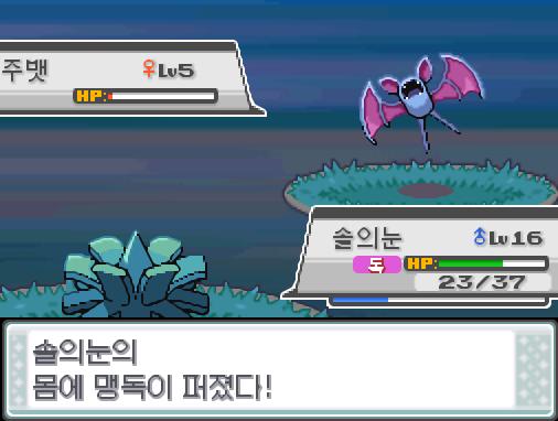 솔의눈의 박치기! 야생 주뱃의 독엄니! 솔의눈의 몸에 맹독이 퍼졌다! 솔의눈은 독에 의한 데미지를 입고 있다! 솔의눈은 무엇을 할까? >>282