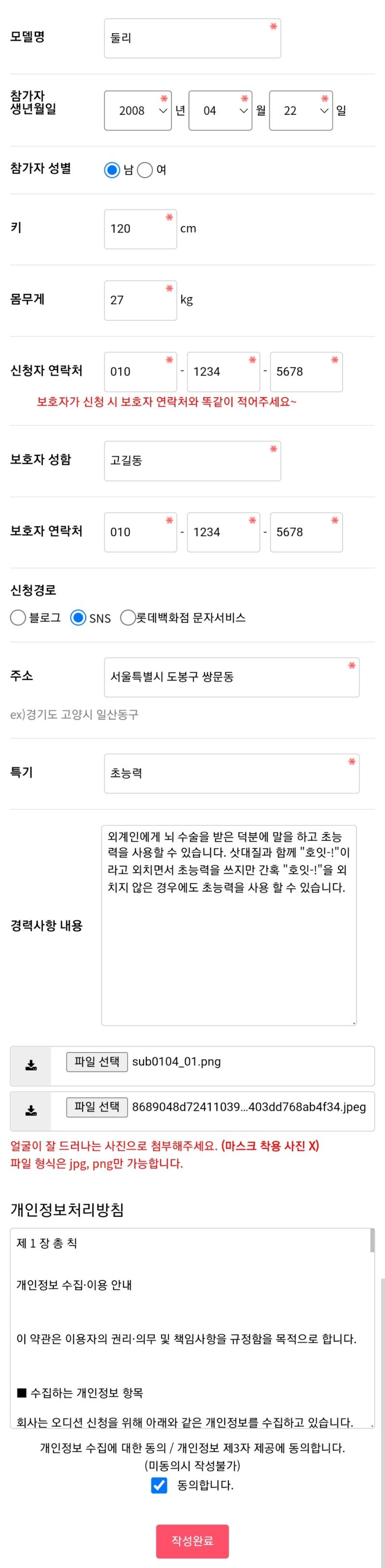 이거 이렇게 신청해도 되나? 모델사진은 2, 3짤 첨부한거야