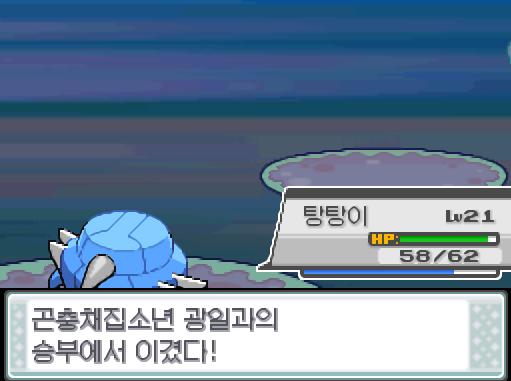 탕탕이의 강철날개! 상대 실쿤은 쓰러졌다! 탕탕이는 960 경험치를 얻었다! 곤충채집소년 광일과의 승부에서 이겼다! "뭐야-" 연가람은 상금으로