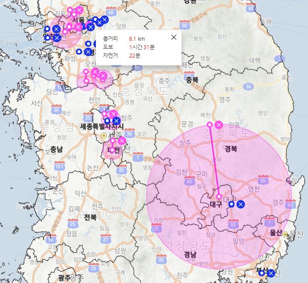 그리고 출석부를 기준으로 카카오맵에 표시 한 번 해봤어.