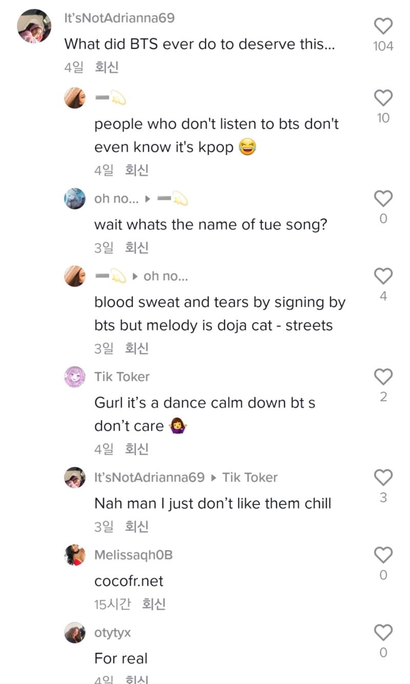 이거 달린 동영상 내용이 뭔줄 앎? 그냥 외국인 두명이 방탄 노래 리믹스한거에 춤추는 영상임 거기에 어떤 존못히잡녀가 '방탄이 이런 대우를 받을