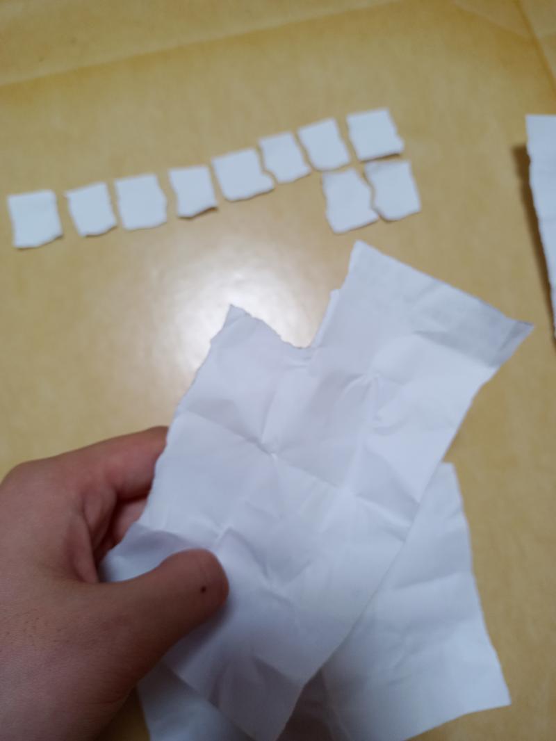 접힌 선을 따라 한땀한땀 찢어본다 ....... 총 73조각이다 >>32 이제 무엇을 할까? 1. 다른 이면지로 빙고게임을 한다 2. 다른 이면