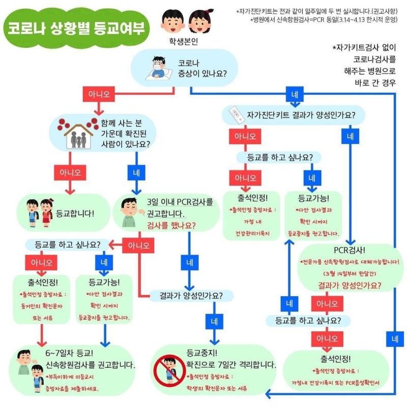 이거 봐버 !! 증상이 있는데 키트가 음성나와서 학교 안가도 인정결석인뎅 .