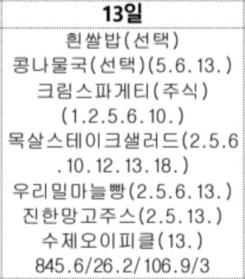 내일 급식 ㄹㅈㄷ