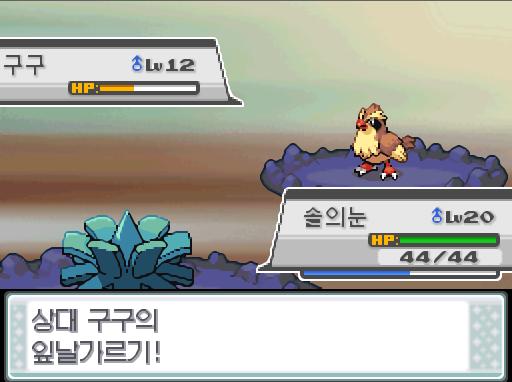 솔의눈의 박치기! 상대 구구의 잎날가르기! 효과가 별로인 듯하다. 솔의눈은 이제 무엇을 할까? >>454 배틀: 박치기14/HP회복10/괴상한바
