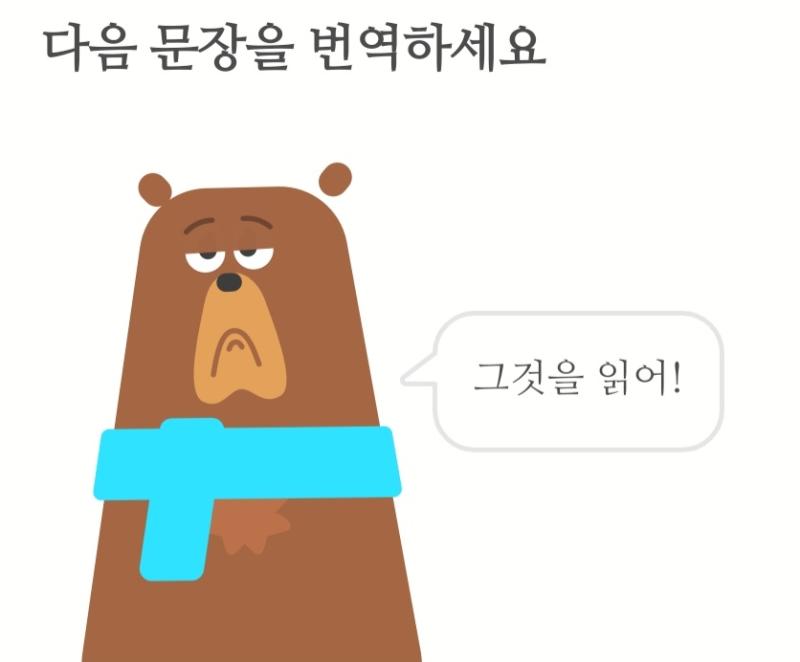 듀오링고 하면서 젤 좋아하는 캐릭터가 곰인데 표정이 왜 이래...그치만..귀여우니 용서~~