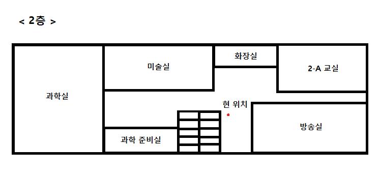 2층으로 올라오니 무언가 꽉 찬 느낌이 든다. 다른 층보다 복도가 좀 더 좁은 느낌이야. "뭔가 좁은 느낌이 들지 않아?" "여기 지도를 보니