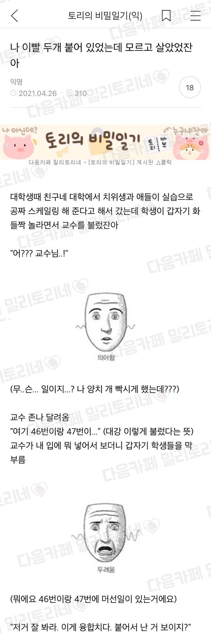 이빨 두개 붙어있는 거 모르고 살았잖아
